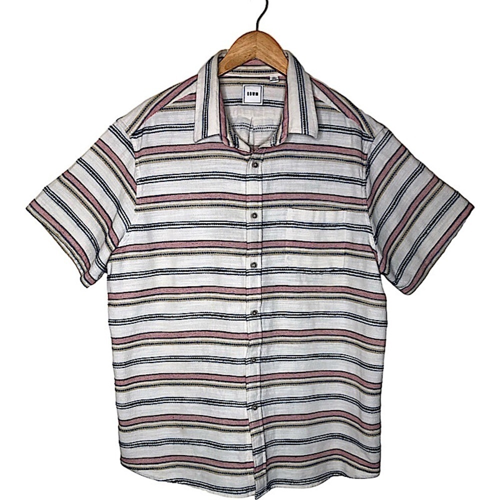 ROWM Stripe 100% Cottonā Button Up Shirt Light Beach Woven Fabric Size: XL